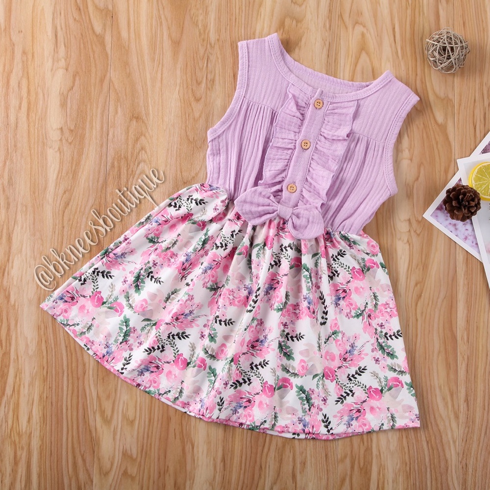 Toddler Girl Boutique Floral Bow Spring Dress - Picture 2 of 6